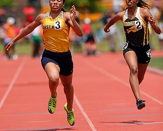 COLUMBUS, OHIO -June 1, 2019: OHSAA Track & Field Championships at Jesse Owens Stadium, Ohio State University. .D2 Girl's 100m. East's Kyndia Matlock strains for the finish line. Photo by MICHAEL G. TAYLOR | THE VINDICATOR