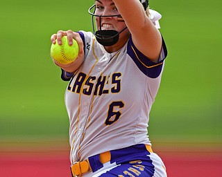 AKRON, OHIO - JUNE 1, 2019: Champion starting pitcher Allison Smith delivers in the fifth inning of the OHSAA Division III Championship game, Saturday morning at Firestone Stadium in Akron. Champion won 5-0. DAVID DERMER | THE VINDICATOR