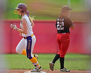 AKRON, OHIO - JUNE 1, 2019: Champion's Cassidy Schaffer runs the bases after hitting a 3-run home run in the sixth inning of the OHSAA Division III Championship game, Saturday morning at Firestone Stadium in Akron. Champion won 5-0. DAVID DERMER | THE VINDICATOR