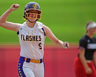 AKRON, OHIO - JUNE 1, 2019: Champion's Cassidy Schaffer runs the bases after hitting a 3-run home run in the sixth inning of the OHSAA Division III Championship game, Saturday morning at Firestone Stadium in Akron. Champion won 5-0. DAVID DERMER | THE VINDICATOR