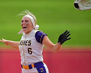AKRON, OHIO - JUNE 1, 2019: Champion starting pitcher Allison Smith celebrates after defeating Cardington-Lincoln 5-0 to win the Division III State Softball Championship, Saturday morning at Firestone Stadium. DAVID DERMER | THE VINDICATOR