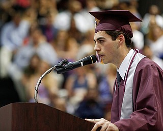 Daniel Turillo, the Boardman senior class president, gives closing remarks during Boardman's commencement ceremony in the school's gym on Sunday afternoon. EMILY MATTHEWS | THE VINDICATOR