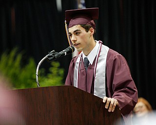 Daniel Turillo, the Boardman senior class president, gives closing remarks during Boardman's commencement ceremony in the school's gym on Sunday afternoon. EMILY MATTHEWS | THE VINDICATOR