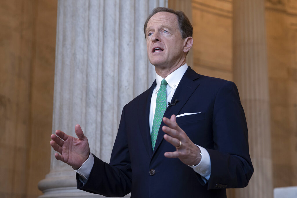 In this Oct. 2, 2018, file photo, Sen. Pat Toomey, R-Pa., speaks during a television news interview on Capitol Hill in Washington. For years the federal government for years has kept under wraps the names of hundreds of nursing homes around the country found to have serious health, safety or sanitary problems. Lawmakers say the silence calls into question the government s commitment to families going through the difficult process of finding a nursing home for a loved one. The secrecy began to crack June 3, 2019, when two U.S. senators from Pennsylvania released the government s list.
