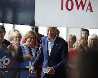 Democratic presidential candidate former Vice President Joe Biden arrives for a town hall meeting Tuesday in Ottumwa, Iowa.