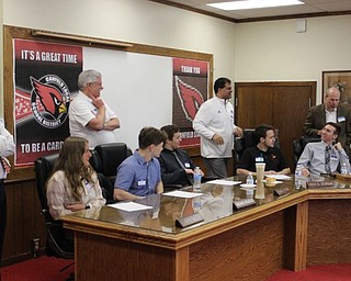 Neighbors | Abby Slanker.Canfield High School students conduced a mock school board meeting during the school’s annual Civic Day, sponsored by the Rotary Club of Canfield, on May 3.