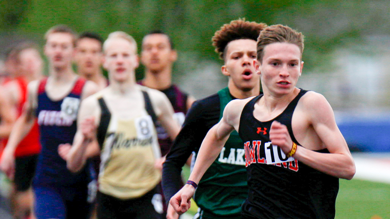 Vincent Mauri of Howland High School leads the pack during the boys 800-meter run at the All-American Conference Red Tier High School Track Championships at Austintown Fitch Greenwood Chevrolet Falcon Stadium earlier this year. Mauri was one of eight individuals honored Monday at Avion Banquet Center in North Lima, joining the Champion softball team as spring’s state champions.