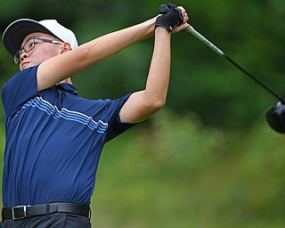 BOARDMAN, OHIO - JUNE 18, 2019: Max Hu, of Richmond Hill, Ontario, follows his tee shot on 18th hole, Tuesday afternoon at Mill Creek Golf Course during he first round of the American Junior Golf Association Tournament. DAVID DERMER | THE VINDICATOR