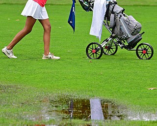 BOARDMAN, OHIO - JUNE 18, 2019: Avi Gill, of Northville, Michigan, walks her cart to the green on the tenth hole, Tuesday afternoon at Mill Creek Golf Course during he first round of the American Junior Golf Association Tournament. DAVID DERMER | THE VINDICATOR