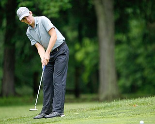 Erik Plenge, of Lima, Peru, hits the ball during the second round of the Mahoning Valley Hospital Foundation Junior All-Star AJGA tournament at Mill Creek Golf Course on Wednesday. EMILY MATTHEWS | THE VINDICATOR