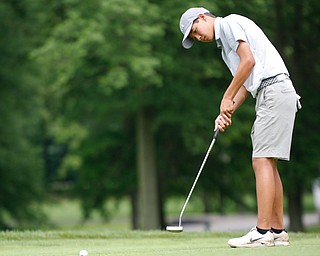 Diego Passos, of Orlando, Forida, and originally of Brazil, puts the ball during the second round of the Mahoning Valley Hospital Foundation Junior All-Star AJGA tournament at Mill Creek Golf Course on Wednesday. EMILY MATTHEWS | THE VINDICATOR