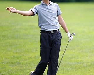 Erik Plenge, of Lima, Peru, reacts after hitting the ball during the second round of the Mahoning Valley Hospital Foundation Junior All-Star AJGA tournament at Mill Creek Golf Course on Wednesday. EMILY MATTHEWS | THE VINDICATOR