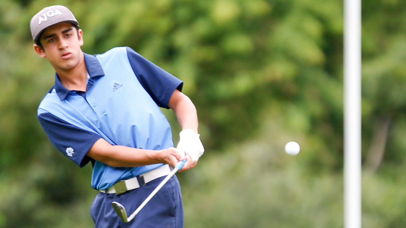 Dhruv Kumar of Novi, Mich., hits the ball during the second round of the Mahoning Valley Hospital Foundation Junior All-Star AJGA tournament at Mill Creek Golf Course on Wednesday.