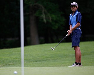 Dhruv Kumar, of Novi, Michigan, reacts after putting the ball during the second round of the Mahoning Valley Hospital Foundation Junior All-Star AJGA tournament at Mill Creek Golf Course on Wednesday. EMILY MATTHEWS | THE VINDICATOR