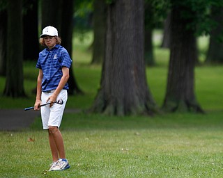 Maverick Conaway, of Tipton, Indiana, reacts after hitting the ball during the second round of the Mahoning Valley Hospital Foundation Junior All-Star AJGA tournament at Mill Creek Golf Course on Wednesday. EMILY MATTHEWS | THE VINDICATOR