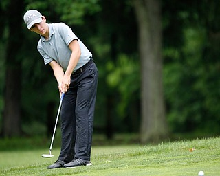 Erik Plenge, of Lima, Peru, hits the ball during the second round of the Mahoning Valley Hospital Foundation Junior All-Star AJGA tournament at Mill Creek Golf Course on Wednesday. EMILY MATTHEWS | THE VINDICATOR