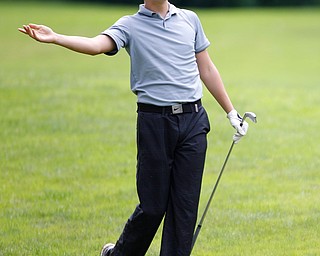 Erik Plenge, of Lima, Peru, reacts after hitting the ball during the second round of the Mahoning Valley Hospital Foundation Junior All-Star AJGA tournament at Mill Creek Golf Course on Wednesday. EMILY MATTHEWS | THE VINDICATOR