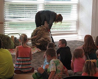Neighbors | Jessica Harker .Children and their families watched as Lindsay Sprauge demonstrated how to sheer a sheep at the Austintown library June 12.