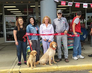 Neighbors | Jessica Harker.Store owners Cindy and David Coie posed with their daughter, and store manager, along with their two dogs Kensington and Maggie at the new store opening in Boardman.