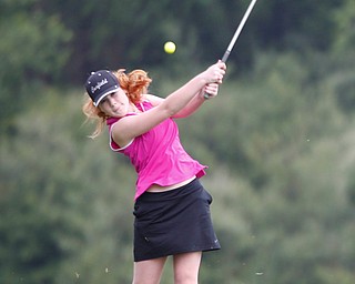 Elizabeth Keller, 14, of Canfield, drives the ball during the Greatest Golfer junior qualifiers at Reserve Run Golf Course on Thursday. EMILY MATTHEWS | THE VINDICATOR
