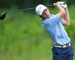 BOARDMAN, OHIO - JUNE 20, 2019: Jackson Hill, of Madisonville, Kentucky, watches his tee shot on the 18th hole during the final round of the American Junior Golf Association Tournament. DAVID DERMER | THE VINDICATOR