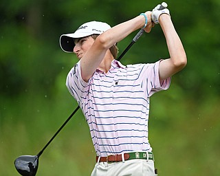 BOARDMAN, OHIO - JUNE 20, 2019: Will Lodge, of Darien, Connecticut, watches his tee shot on the 18th hole during the final round of the American Junior Golf Association Tournament. DAVID DERMER | THE VINDICATOR