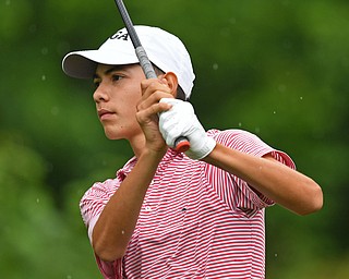 BOARDMAN, OHIO - JUNE 20, 2019: Andres Barraza, of Parkland, Florida, watches his tee shot on the 18th hole during the final round of the American Junior Golf Association Tournament. DAVID DERMER | THE VINDICATOR