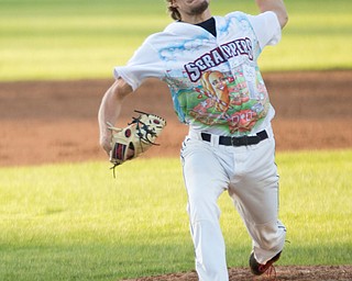 Scrappers' Matt Turner pitches during their game against the Doubledays at Eastwood Field on Friday night. EMILY MATTHEWS | THE VINDICATOR