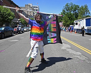 WARREN, OHIO - JUNE 22, 2019: Shane Glaeser marches during the Pride parade around Courthouse square, Saturday afternoon during the Pride Festival. DAVID DERMER | THE VINDICATOR