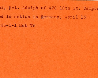 World War II, Vindicator, Adolph Almasi, Campbell, killed, Germany, 1945, Trumbull, Mahoning