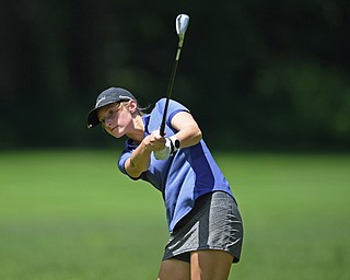 BOARDMAN, OHIO - JUNE 25, 2019: Haley Tison, of Canfield, watches her approach on the 17th hole, Tuesday afternoon during the Vindy Greatest Golfer Qualifier at Mill Creek Golf Course. DAVID DERMER | THE VINDICATOR