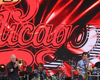 Horns, lights and volume thrill the crowd gathered at the Youngstown Foundation Ampitheatre for the performance of Chicago. Mother Nature even contributed a little lightning in the background.