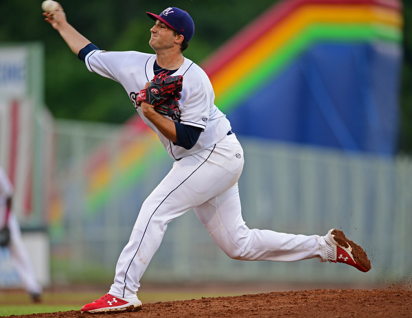 NILES, OHIO - JUNE 28, 2019: Scrappers starting pitcher Eathan Hankins delivers in the third inning of their game against the Batavia Muckdogs, Friday night at Eastwood Field. DAVID DERMER | THE VINDICATOR