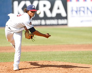 Scrappers' Carlos Vargas pitches during their game against the Muckdogs at Eastwood Field on Sunday afternoon. EMILY MATTHEWS | THE VINDICATOR