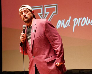 Kevin Smith, director, actor, comedian, comic-book writer and podcaster, told a packed Stambaugh Auditorium about his experiences Friday evening as part of the Youngstown State University Skeggs Lecture Series.
