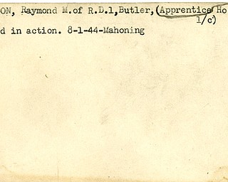 World War II, Vindicator, Raymond M. AAkinson, Butler, Hospital Apprentice, wounded, 1944, Mahoning