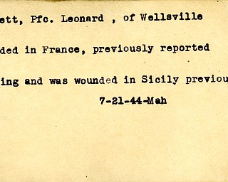 World War II, Vindicator, Wellsville, Wounded, France, Missing, Sicily, 1944, Mahoning