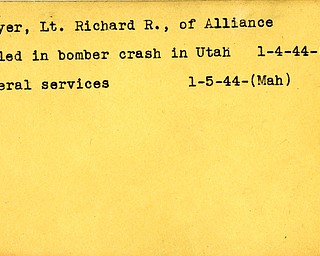 World War II, Vindicator, Richard R. Abmyer, Alliance, killed, bomber crash, Utah, 1945, Mahoning