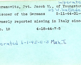World War II, Vindicator, Jacob M. Abramovitz, Youngstown, missing, Italy, prisoner, Germans, 1944, liberated, 1945, Mahoning, Trumbull