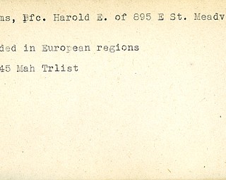 World War II, Vindicator, Harold E. Abrams, Meadville, wounded, European, 1945, Mahoning, Trumbull