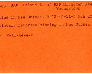 World War II, Vindicator, Leland L. Abrigg, Youngstown, killed, New Guinea, missing, 1944, 1945, Mahoning, Trumbull