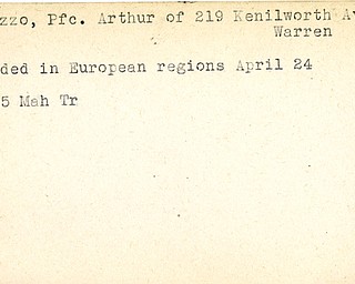 World War II, Vindicator, Arthur Abruzzo, Warren, wounded, European, 1945, Mahoning, Trumbull