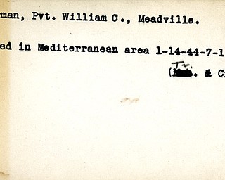 World War II, Vindicator, William C. Ackerman, Meadville, wounded, Mediterranean, 1944, Trumbull, city