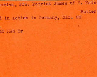 World War II, Vindicator, Patrick James Acquaviva, Butler, killed, Germany, 1945, Mahoning, Trumbull