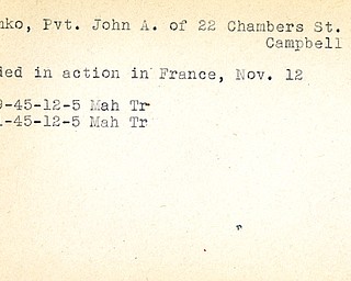 World War II, Vindicator, John A. Adamko, Campbell, wounded, France, 1945, Mahoning, Trumbull