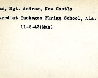World War II, Vindicator, Andrew Adams, New Castle, wounded, Tuskegee Flying School, 1943, Mahoning