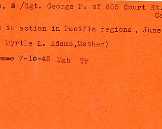 World War II, Vindicator, George P. Adams, New Castle, killed, Pacific, Myrtle L. Adams, 1945, Mahoning, Trumbull