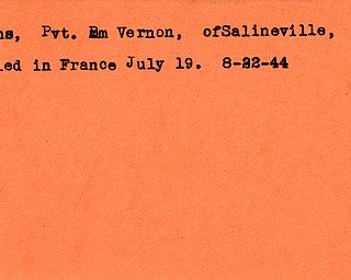 World War II, Vindicator, Vernon Adams, Salineville, killed, France, 1944, Mahoning