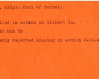 World War II, Vindicator, Carl Adler, Farrell, killed, Gilbert Island, 1945, Mahoning, Trumbull, missing, 1944