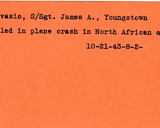 World War II, Vindicator, James A. Adovasio, Youngstown, killed, plane crash, Africa, 1943